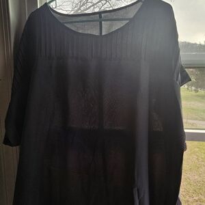 SHEIN Blue Sheer Pleated Blouse